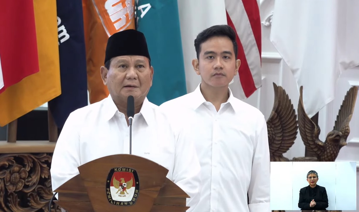 Pidato Prabowo Subianto ditemani Gibran Rakabuming Raka usai ditetapkan 