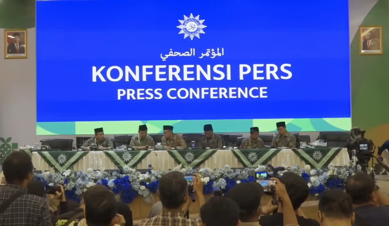 Suasana Konferensi Pers saat membacakan risalah hasil Konsolidasi Nasional (Konsolnas) Muhammadiyah di Universitas Aisyiyah (Unisa), Yogyakarta, Ahad (28/7/2024)