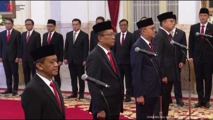 Pelantikan Menteri dan Wakil Menteri di Istana Kepresidenan, Jakarta pada Senin (19/8/2024)