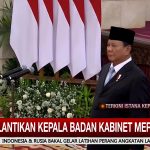 Presiden RI Prabowo Subianto melantik sejumlah pejabat di Instana Negara, Jakarta, Selasa (22/10/2024), mulai dari Penasihat Presiden, Utusan Khusus, Staf, Kepala dan Wakil Kepala Badan. (Foto:Tangkapan layar/Ubay)
