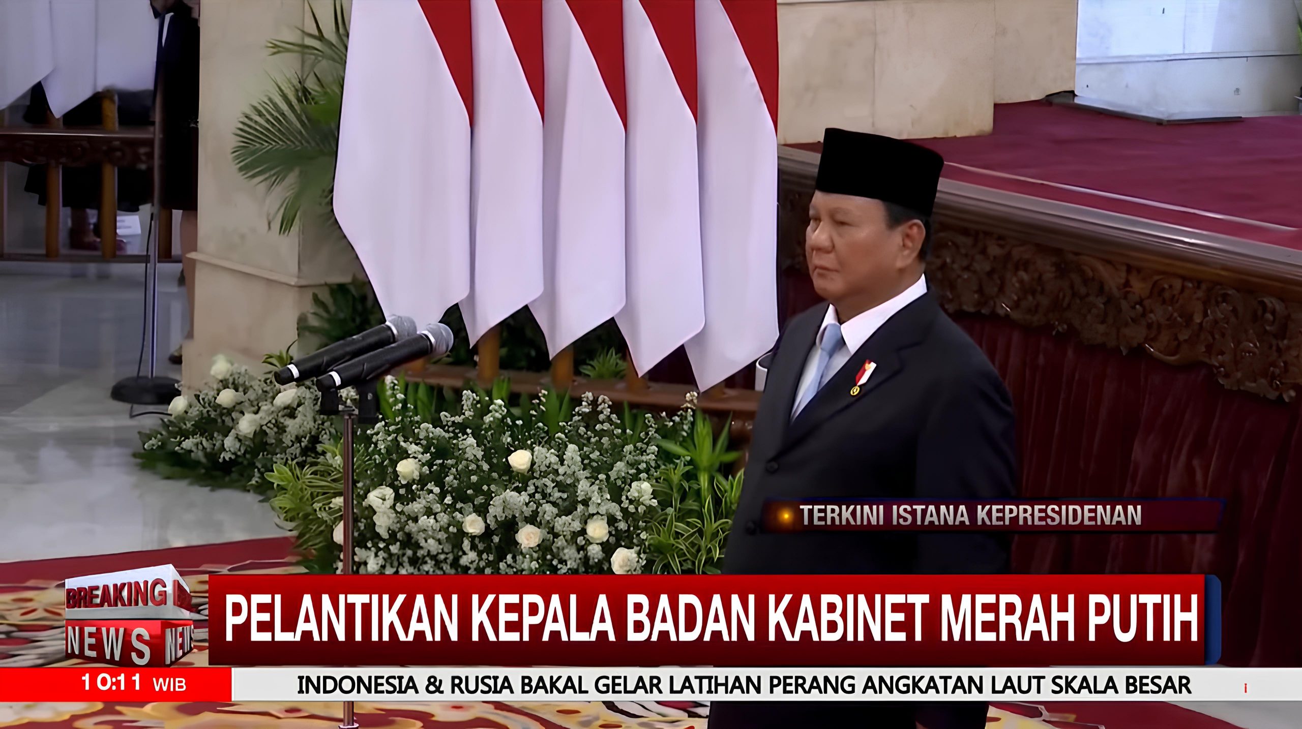 Presiden RI Prabowo Subianto melantik sejumlah pejabat di Instana Negara, Jakarta, Selasa (22/10/2024), mulai dari Penasihat Presiden, Utusan Khusus, Staf, Kepala dan Wakil Kepala Badan. (Foto:Tangkapan layar/Ubay)