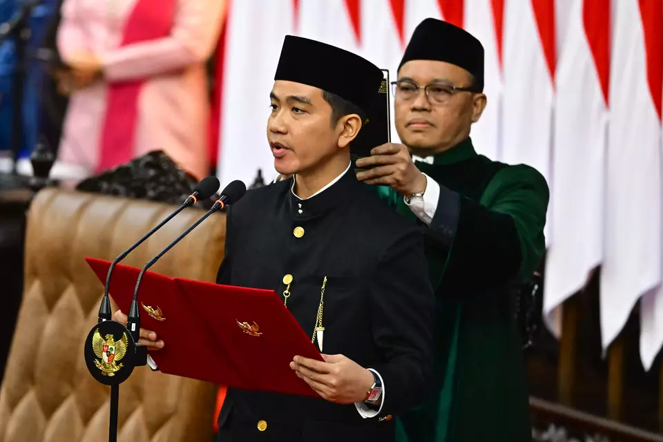 Putra sulung Presiden Joko Widodo (Jokowi), Gibran Rakabuming Raka resmi dilantik sebagai Wakil Presiden RI mendampingi Prabowo Subianto, Ahad (20/10/2024). (Foto:IST)