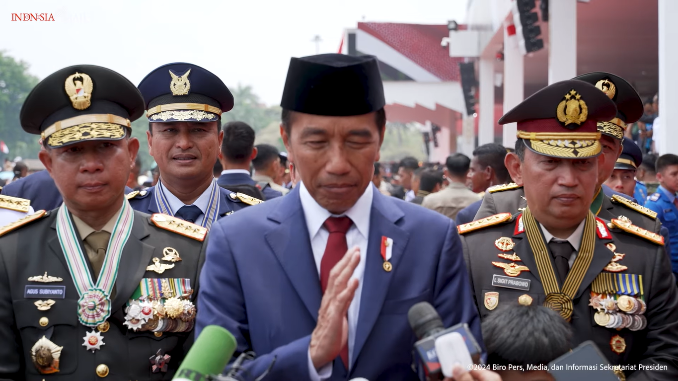 Presiden Jokowi usai menghadiri peringatan HUT ke-79 TNI di Kompleks Monas, Jakarta, Sabtu (5/10/2024).(Foto:Tangkapan layar sekretariat presiden/Ubay)