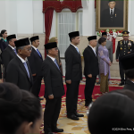 Prabowo melantik jajaran Menteri Kabinet Merah Putih periode 2024-2029 di Istana Negara, Jakarta, Senin (21/10/2024). (Foto:Ubay)