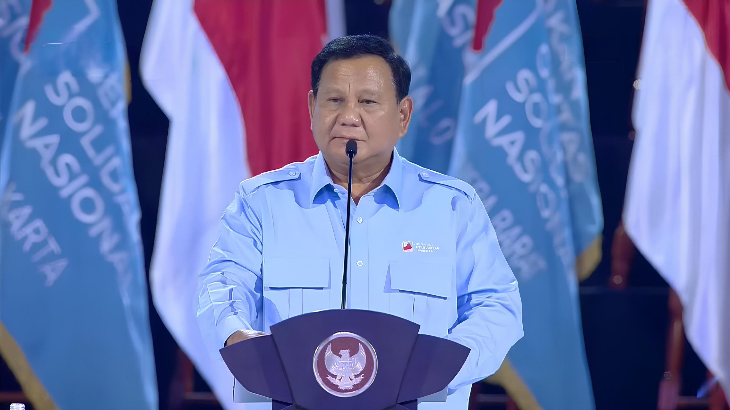 Presiden RI Prabowo Subianto saat menyampaikan sambutannya pada deklarasi Gerakan Solidaritas Nasional (GSN) di Indonesia Arena, Senayan, Jakarta pada Sabtu (2/11/2024). (Foto:Ubay/IST)