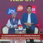 Pasangan Cagub-Cawagub nomor urut 1, Luluk Nur Hamidah dan Lukmanul Khakim (LUMAN) saat debat publik kedua Pilgub Jatim 2024 di Grand City Surabaya, Ahad (3/11/2024). (Foto:Aan/IST)