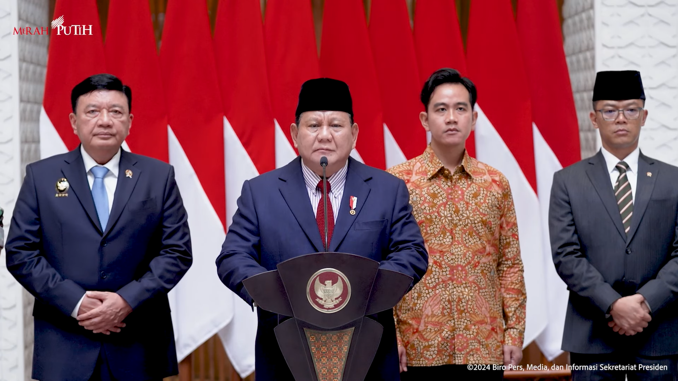 Presiden RI Prabowo Subianto saat menyampaikan keterangan sebelum lawatannya ke luar negeri, Jumat (8/11/2024). (Foto:Tangkapan layar/ Ubay)