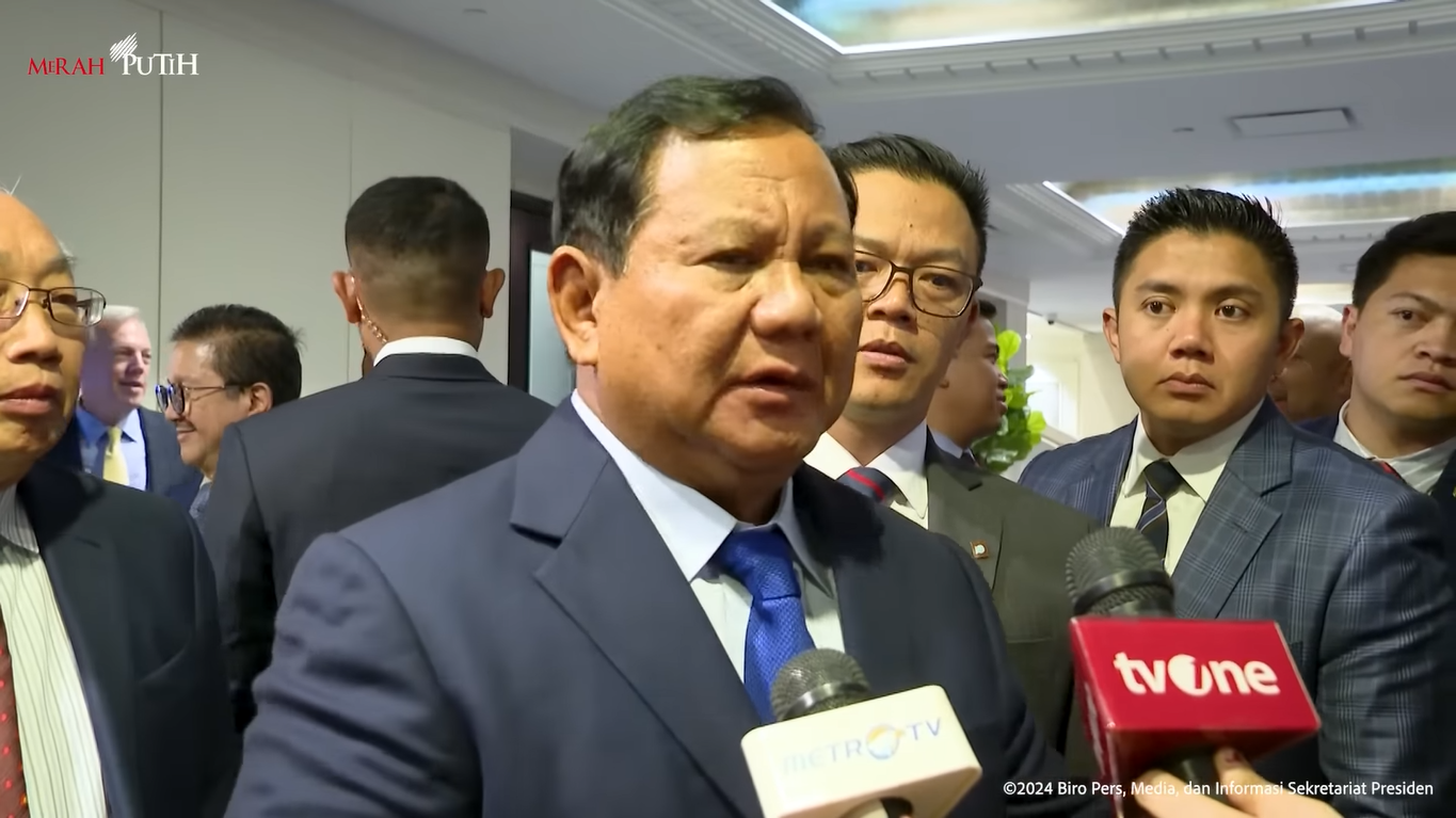 Presiden RI Prabowo Subianto usai melangsungkan pertemuan dengan anggota Korporasi USINDO di Washington DC, Senin (11/11/2024) waktu setempat.