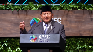 Presiden RI Prabowo Subianto saat berbicara di forum KTT APEC di Lima, Peru pada Kamis (15/11/2024) waktu setempat. (Foto:Tangkapan layar/ Ubay)