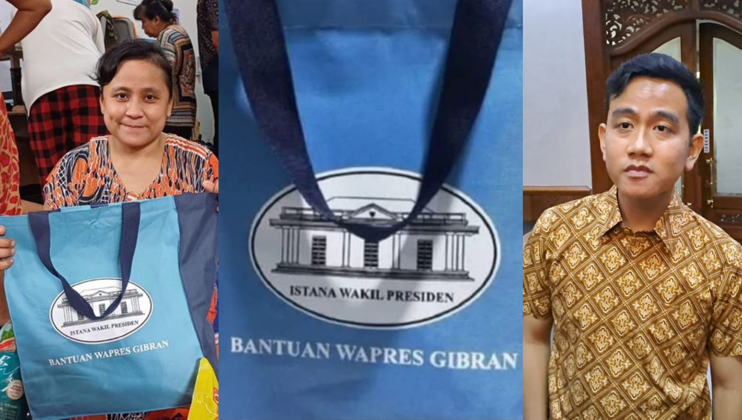 Bantuan sosial (bansos) dengan tas wadah bertuliskan 'Bantuan Wapres Gibran' ramai disorot oleh publik. (Maklumat.ID)