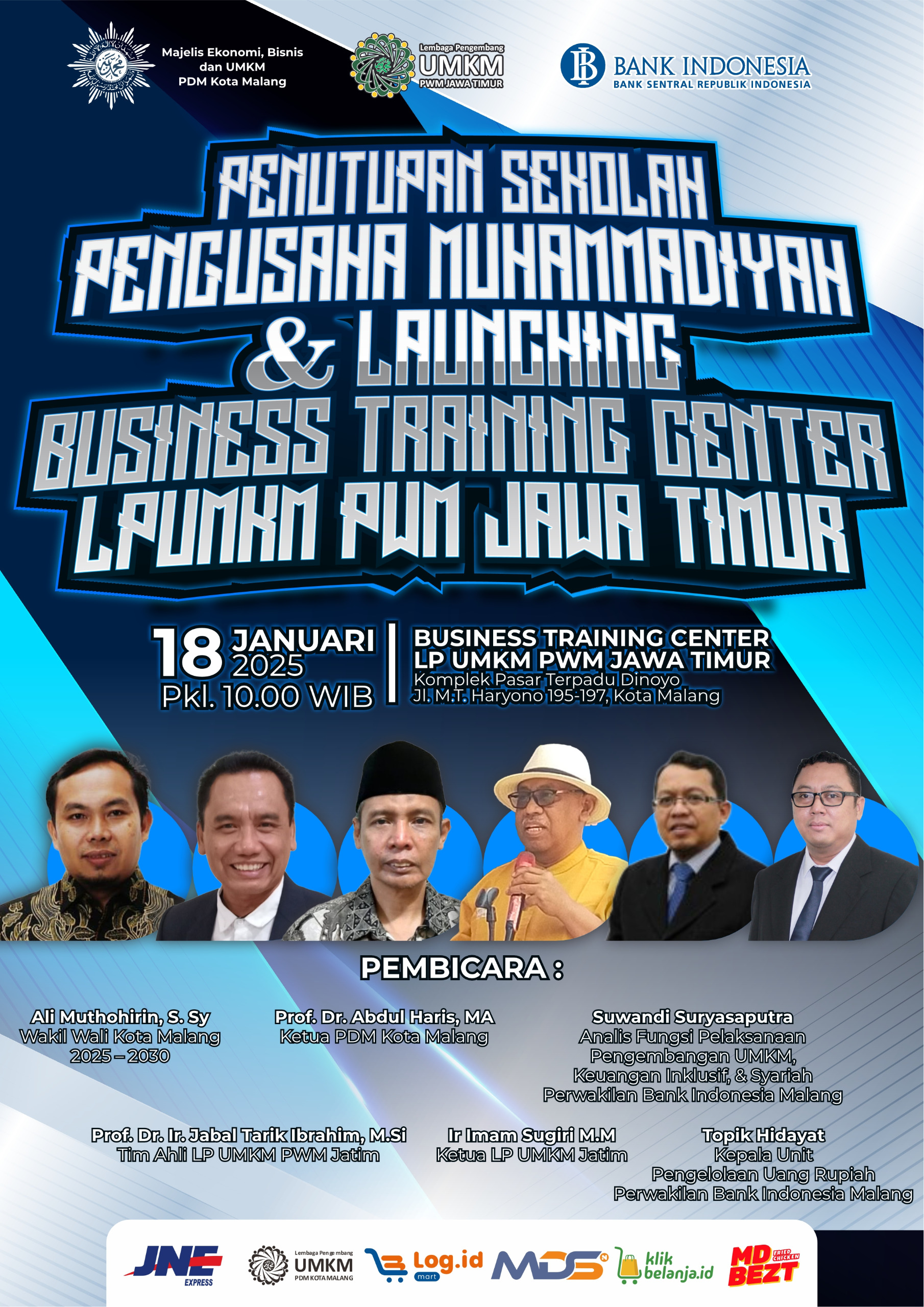 Poster Penutupan Sekolah Pengusaha Muhammadiyah dan Launching Business Training Center LP-UMKM PWM Jawa Timur. (IST)