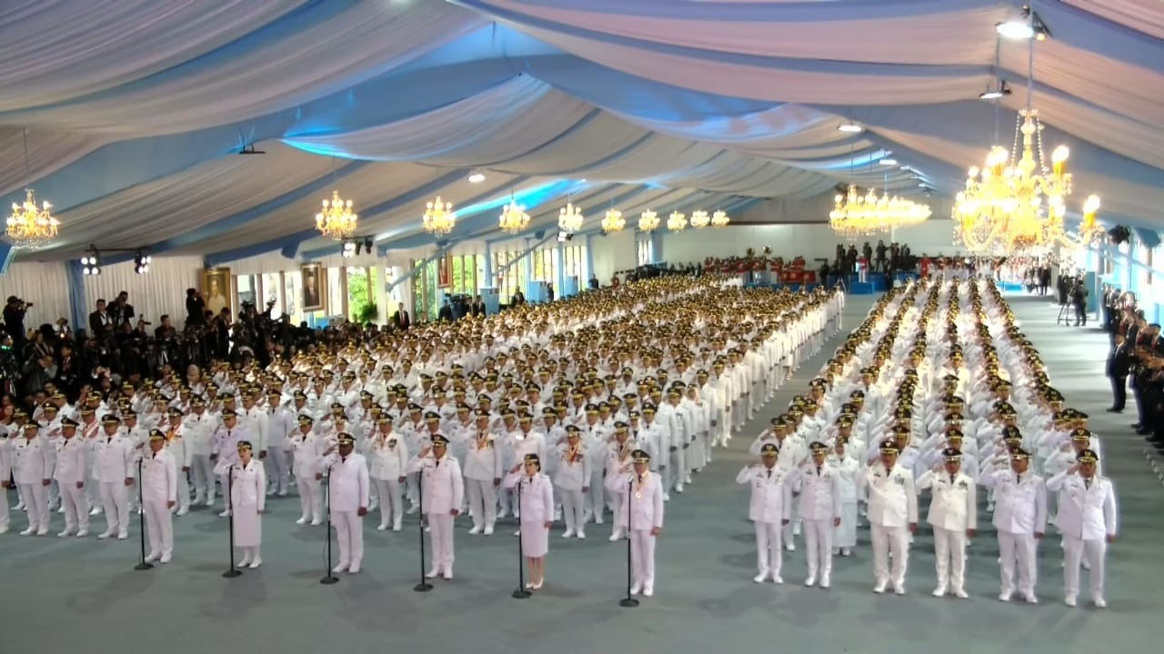 961 kepala daerah resmi dilantik Presiden Prabowo di Halaman Tengah Istana Kepresidenan, Jakarta, Kamis (20/2/2025). (Foto: Tangkapan layar/ Ubay)