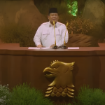 Presiden RI sekaligus Ketua Umum Partai Gerindra, Prabowo Subianto, saat menyampaikan sambutan dalam peringatan HUT Ke-17 Partai Gerindra di Sentul, Jawa Barat, Sabtu (15/2/2025). (Foto: Tangkapan layar/ Ubay)