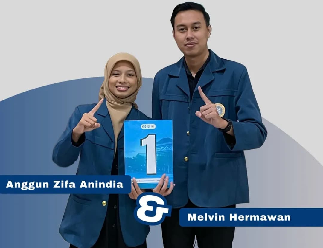 Pasangan Ketua dan Wakil Ketua BEM Unair periode 2025 terpilih, Anggun Zifa Anindia dan Melvin Hermawan. (Foto: MPM Unair)