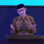 Ketua Umum PP Muhammadiyah, Prof Dr Haedar Nashir MSi, saat Pembukaan Pengajian Ramadan 1446 H di UMJ, Kamis (6/3/2025). (Foto: Ubay NA)