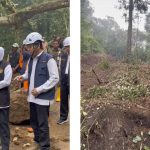 Gambar kiri: Gubernur Jatim Khofifah Indar Parawansa bersama Bupati Mojokerto Muhammad Al Barraa dan PU Bina Marga, meninjau lokasi bencana longsor, Ahad (6/4/2025). Gambar kanan: Kondisi jalan Cangar-Pacet usai terjadi longsor pada Kamis (3/4/2025) lalu. (Foto: Ubay NA)