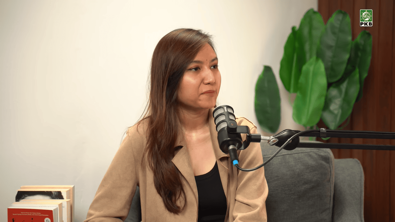 Cania Citta, salah satu pendiri Malaka Project berbincang di kanal YouTube DPP PKB, Selasa (22/4/20025). (Foto: Tangkapan layar/ Zaki)