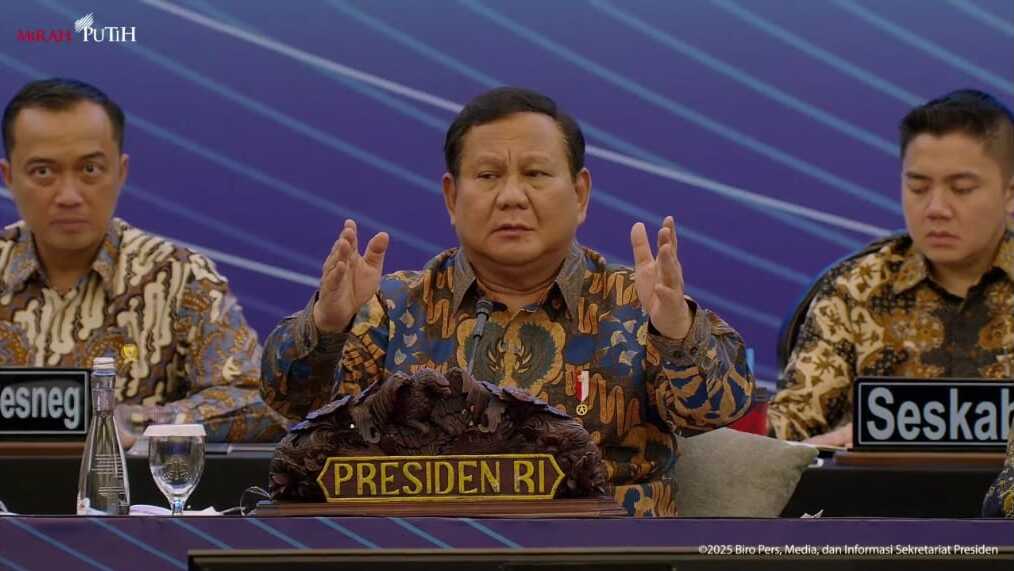 Presiden RI Prabowo Subianto saat Sarasehan Ekonomi, Selasa (8/4/2025). (Foto: Tangkapan layar/ Zaki)