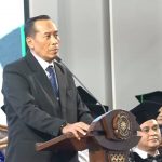 Wamendikdasmen RI, Prof Dr Fauzan MPd, saat menyampaikan sambutan dalam Pengukuhan Rektor Universitas Muhammadiyah Purwokerto (UMP) Prof Dr Jebul Suroso MKep sebagai Guru Besar Bidang Ilmu Manajemen Keperawatan, Kamis (10/4/2025). (Foto: Ubay NA)