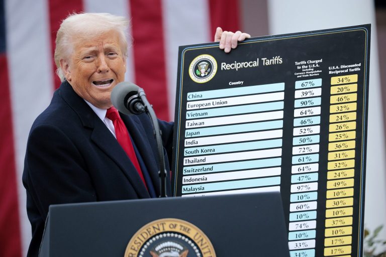 Presiden AS Donald Trump, saat mengumumkan tarif resiprokal di Gedung Putih pada Kamis (2/4/2025) waktu setempat. (Foto: VirginiaMercury)