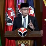 Ketua Umum PP Muhammadiyah, Prof Dr Haedar Nashir MSi, menyampaikan pidato sambutan dalam Pelantikan Rektor UPI Periode 2025-2030 di Bandung, Senin (16/6/2025). (Foto: Ubay NA/ IST)