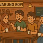 Anak-anak muda ngopi dan berbincang-bincang di warung kopi. (Ilustrasi: Ubay NA/ IST)