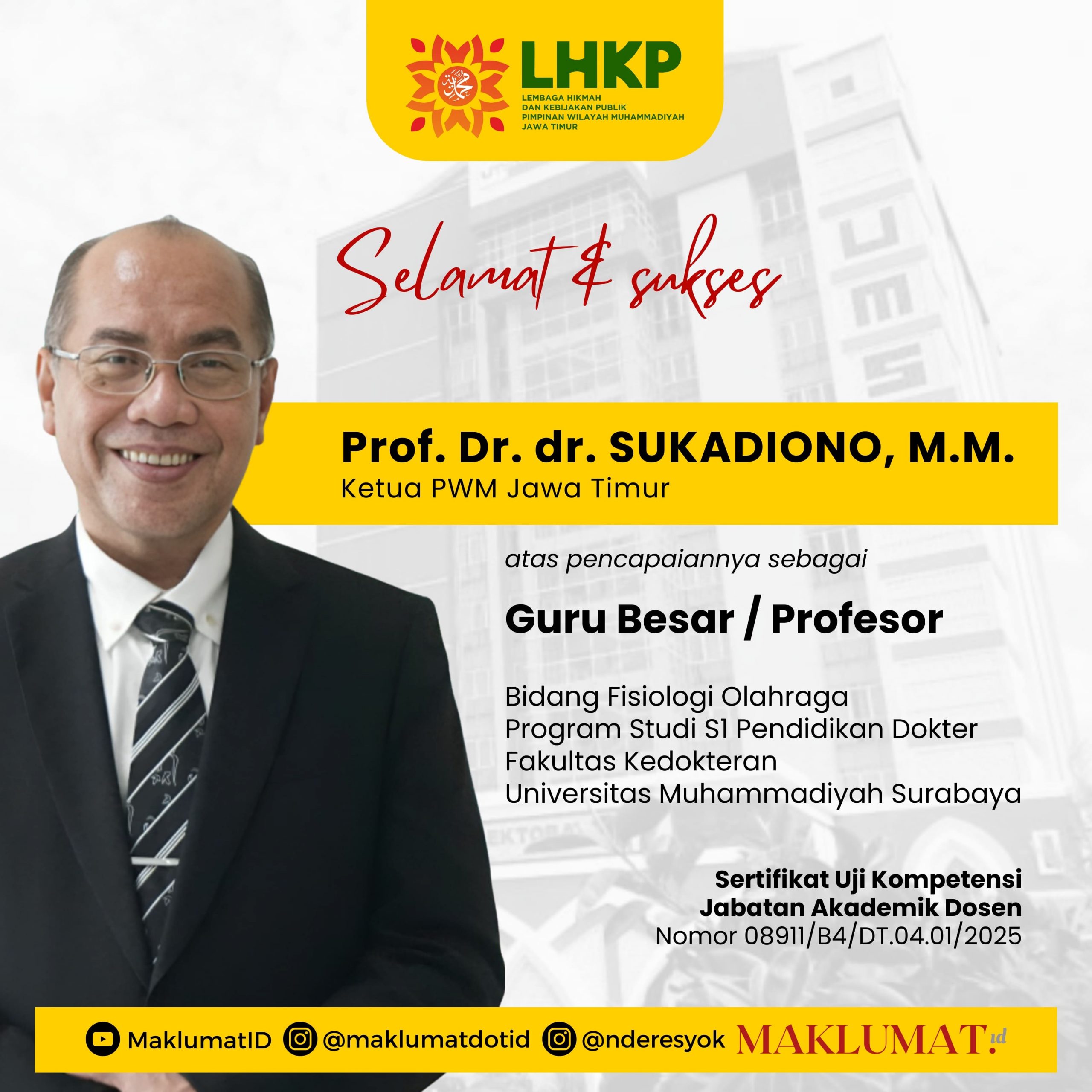 Ketua PWM Jatim, Prof Dr dr Sukadiono MM, kini menjadi Guru Besar Bidang Fisiologi Olahraga UM Surabaya. (Ilustrasi: Ubay NA/ IST)