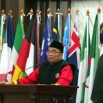 Ketua PP Muhammadiyah, Muhadjir Effendy, menyampaikan sambutan dalam Kejuaraan Dunia II Tapak Suci, yang berlangsung di Universitas Brawijaya Malang. (Foto: Zaki/ IST)