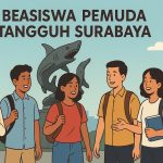 Ilustrasi mahasiswa penerima beasiswa di Kota Surabaya. Dibuat menggunakan SORA.