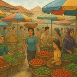 Pasar tradisional. (Ilustrasi dibuat menggunakan SORA)