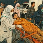 Pelayanan medis darurat terhadap korban ledakan di SMAN 72 Jakarta. (Ilustrasi dibuat menggunakan SORA)