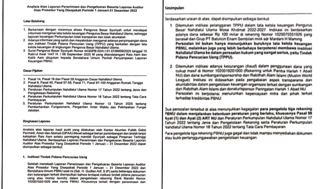 Diduga TPPU, Beredar Audit Internal Ungkap Aliran Rp 100 Miliar ke Rekening PBNU