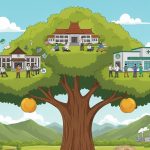 Ilustrasi pendidikan, kesehatan, dan kesejahteraan ekonomi yang harus bersinergi dengan kelestarian lingkungan. Gambar dibuat Gemini AI.