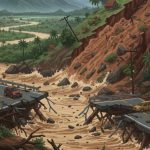 Bencana banjir bandang dan tanah longsor di Sumatera yang memutus akses transportasi serta komunikasi. (Ilustrasi dibuat menggunakan Gemini)