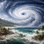 Ilustrasi siklon tropis yang mengancam sejumlah daerah di Indonesia, dibuat menggunakan SORA.