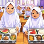 Siswa menerima program MBG. (Ilustrasi dibuat menggunakan SORA)