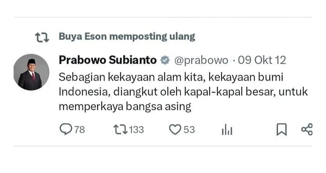 Cuitan Lama Prabowo soal Kekayaan Alam Viral, Warganet Sentil Konsistensi Undang Investor AS