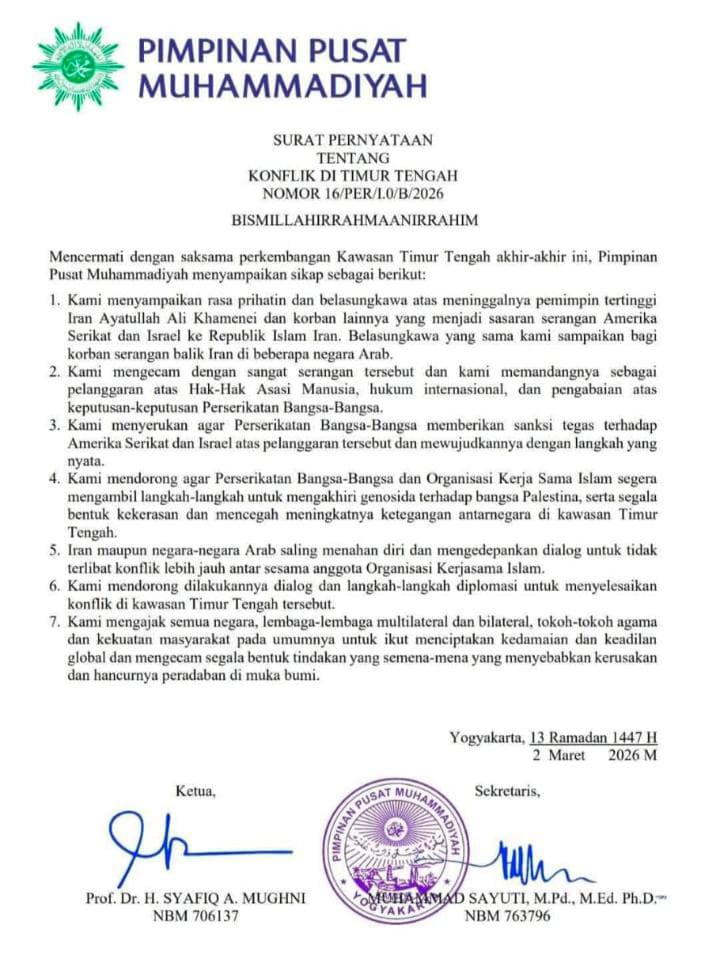 Pernyataan PP Muhammadiyah.