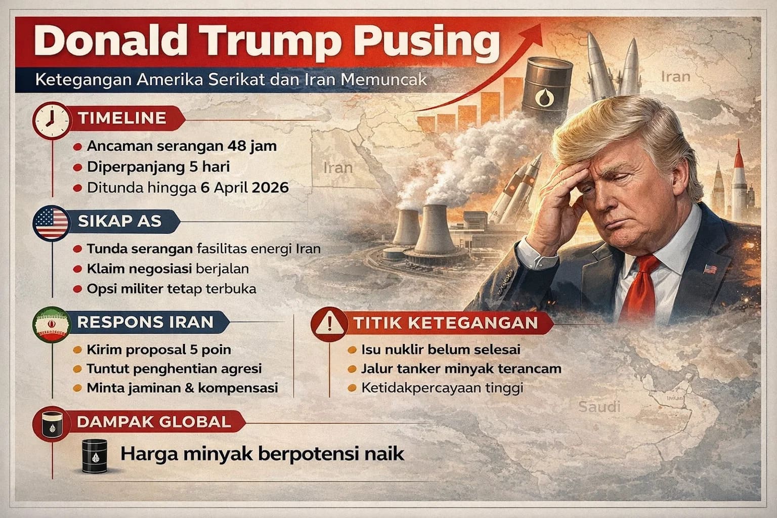 Trump Mundur? Ultimatum Serangan Fasilitas Energi Iran Ditunda 6 April 2026