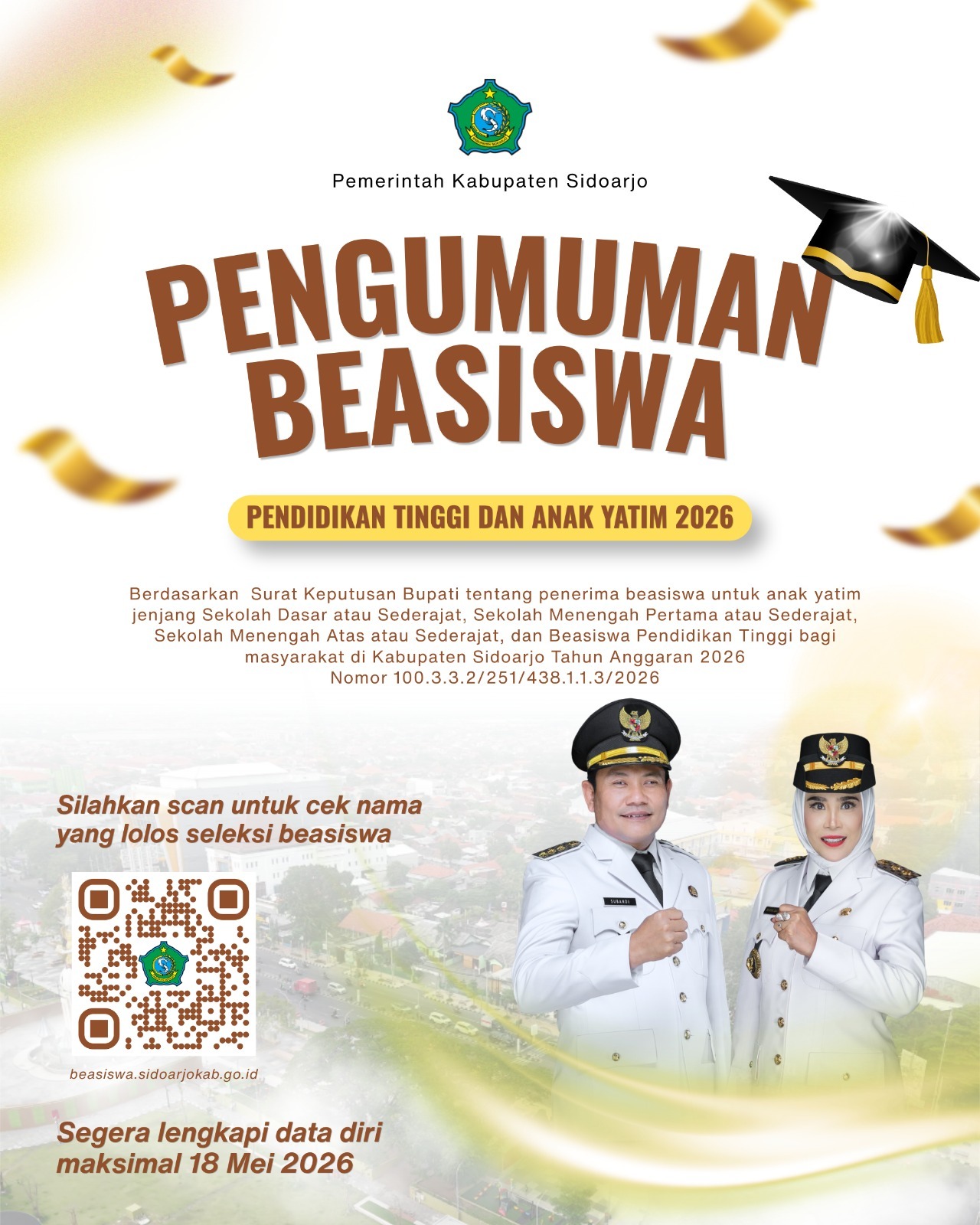Pengumuman Beasiswa Pemkab Sidoarjo 2026.