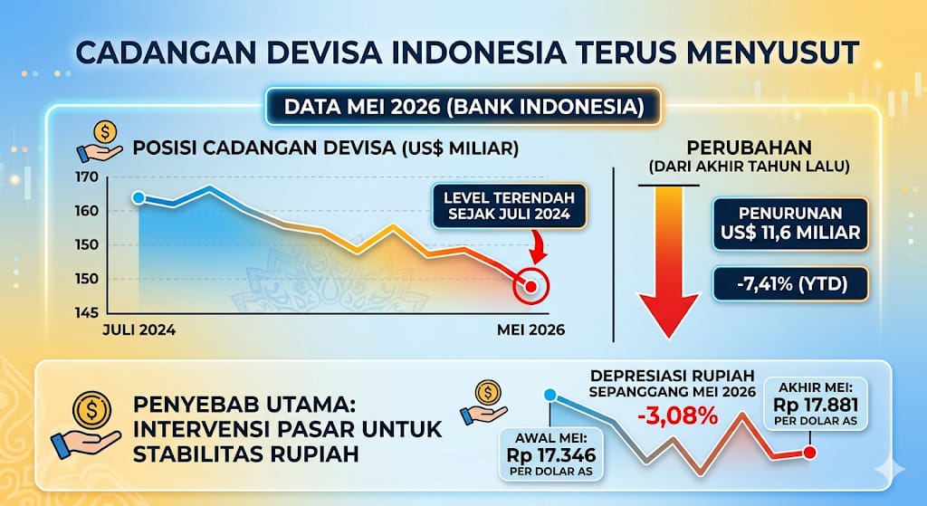 ​Cadangan Devisa Indonesia Terus Menyusut Akibat Tekanan Berat Nilai Tukar Rupiah
