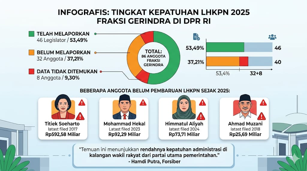 46 Persen Anggota Fraksi Gerindra DPR RI Belum Lapor LHKPN, Forsiber Soroti Transparansi Wakil Rakyat