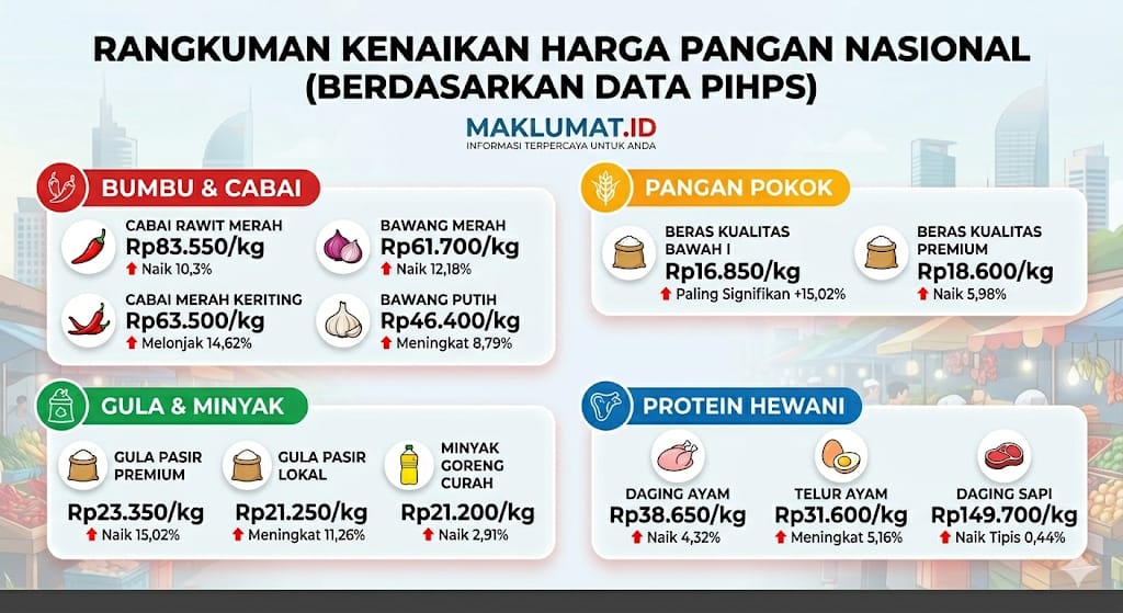 Harga Bahan Pokok Naik, Cabai Rawit Merah Tembus Rp83.550 per Kg