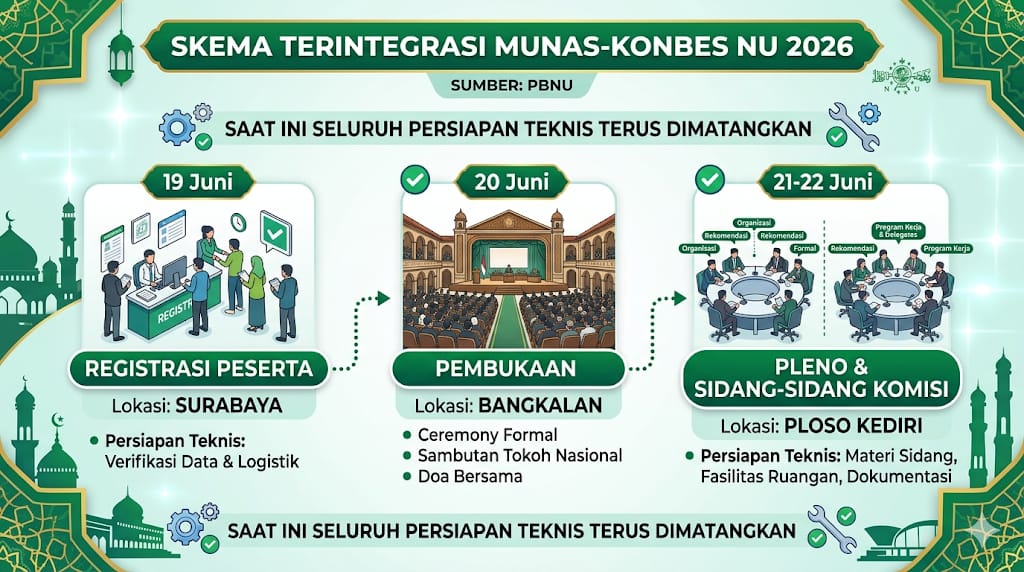 Registrasi Munas-Konbes NU 2026 Digelar 19 Juni di Surabaya, Pembukaan 20 Juni di Bangkalan dan Pleno 21-22 Juni di Ploso Kediri