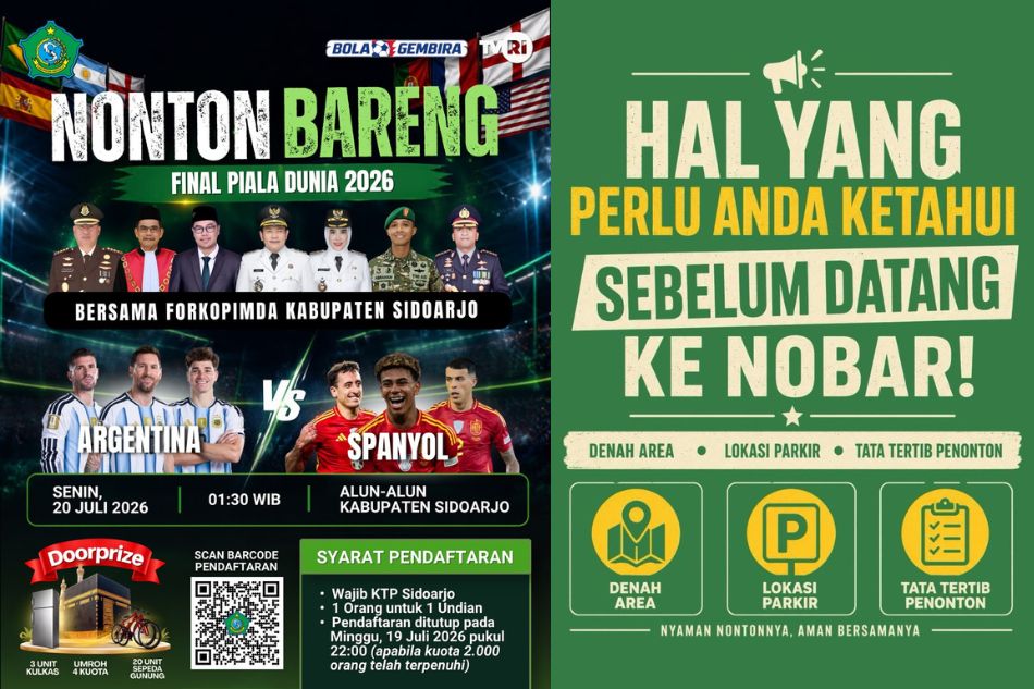 Pemkab Sidoarjo Gelar Nobar Final Piala Dunia 2026, Siapkan Doorprize