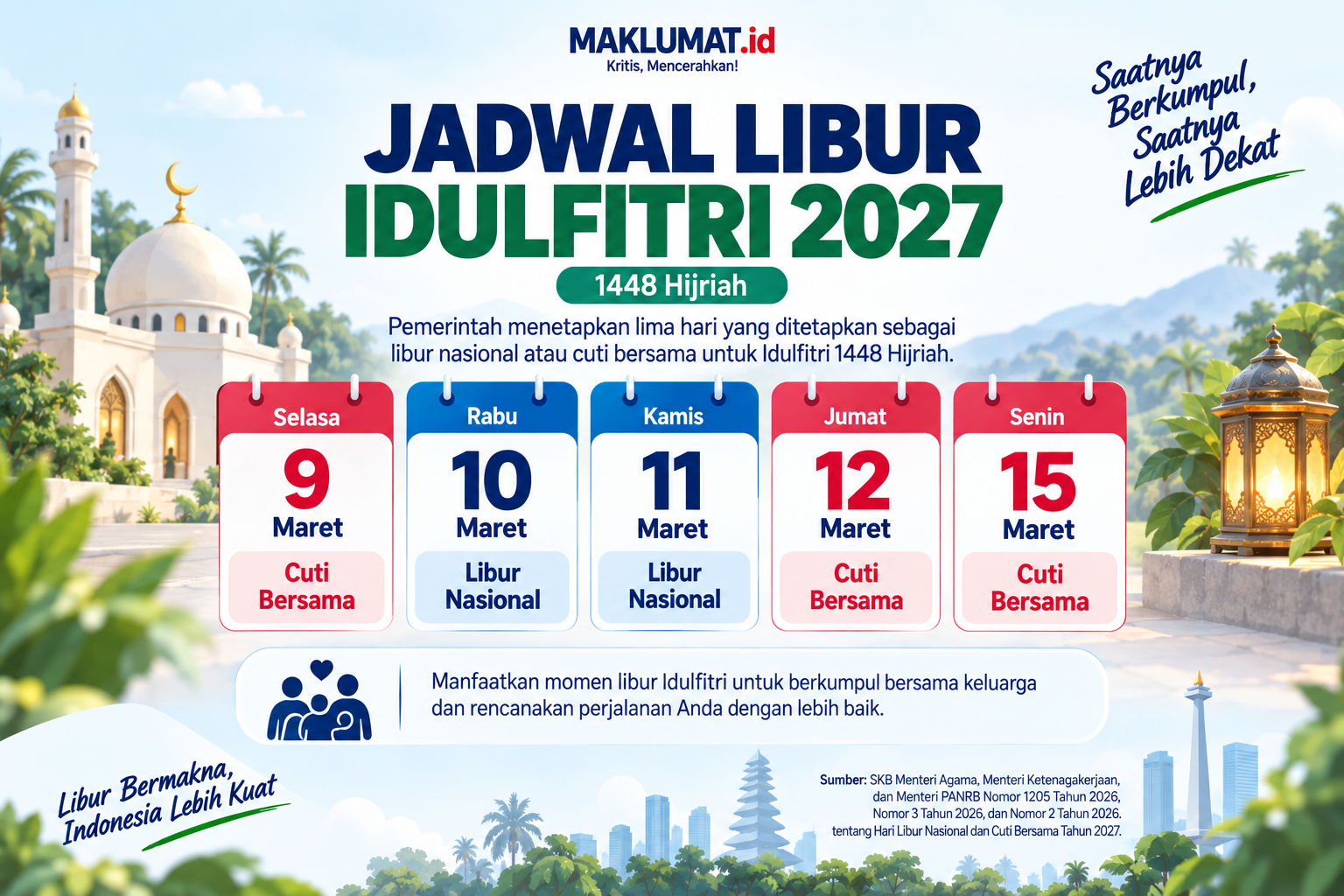Daftar Libur Nasional dan Cuti Bersama 2027, Ini Jadwal Libur Idulfitri 1448 Hijriah