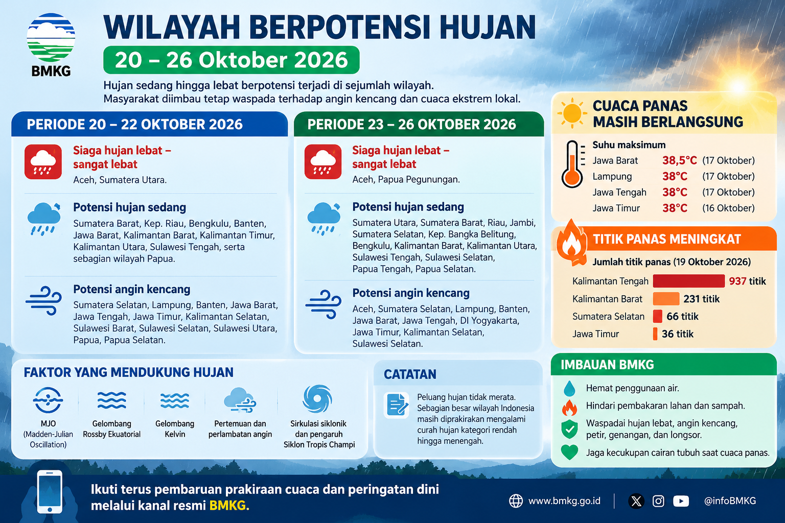 BMKG Prediksi Wilayah Berpotensi Hujan pada 20–26 Oktober 2026, Ini Daftarnya