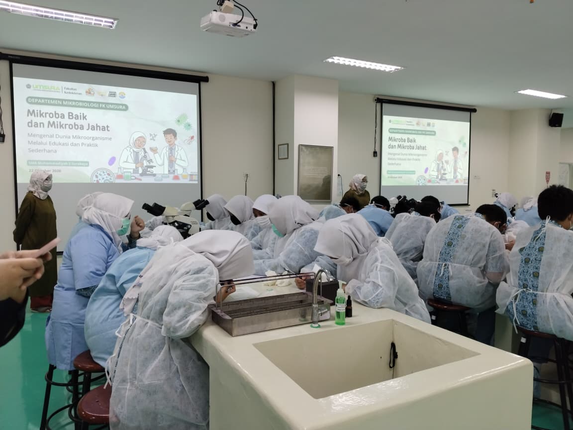 Mengintip Dunia Mikroba, 50 Siswa SMAMDA Praktik Pewarnaan Bakteri di Laboratorium FK UMSURA