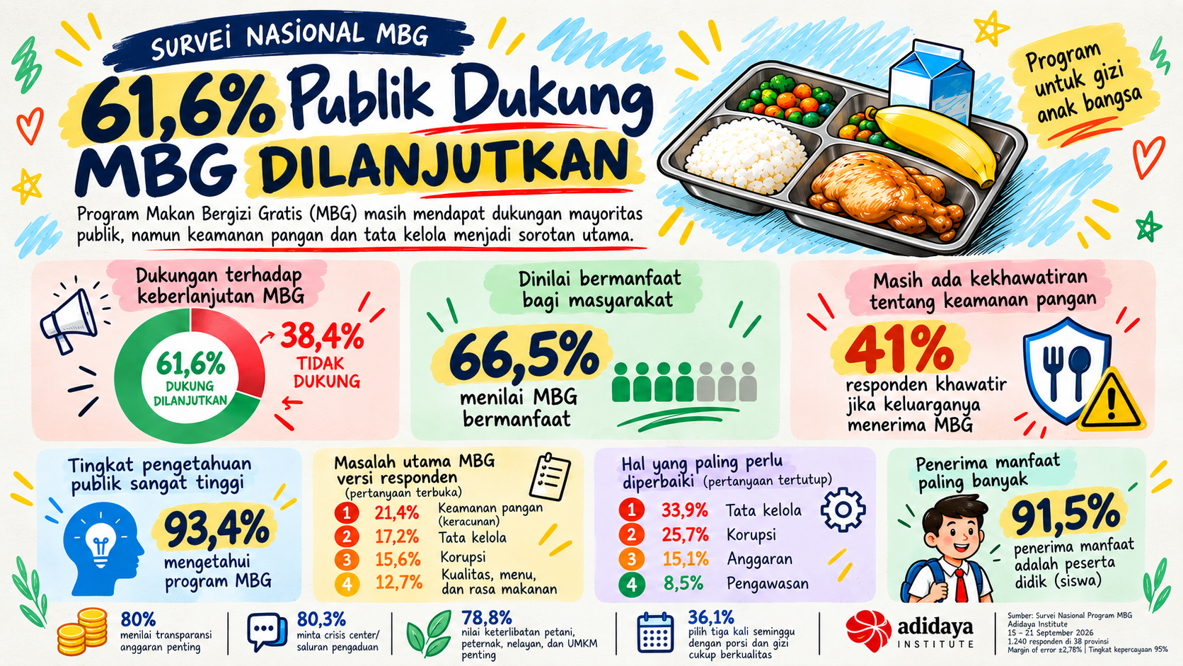Survei Nasional MBG: Publik Dukung Program Dilanjutkan, tetapi Minta Keamanan dan Tata Kelola Dibenahi