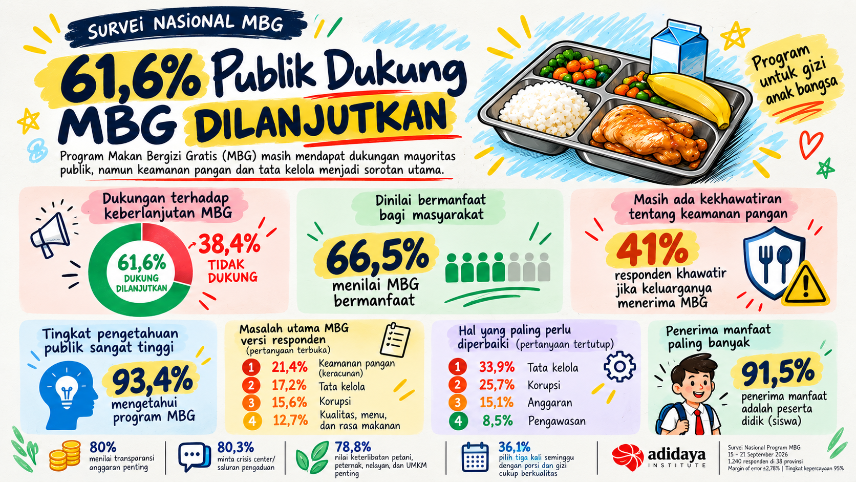 Survei Nasional MBG: Publik Dukung Program Dilanjutkan, tetapi Minta Keamanan dan Tata Kelola Dibenahi